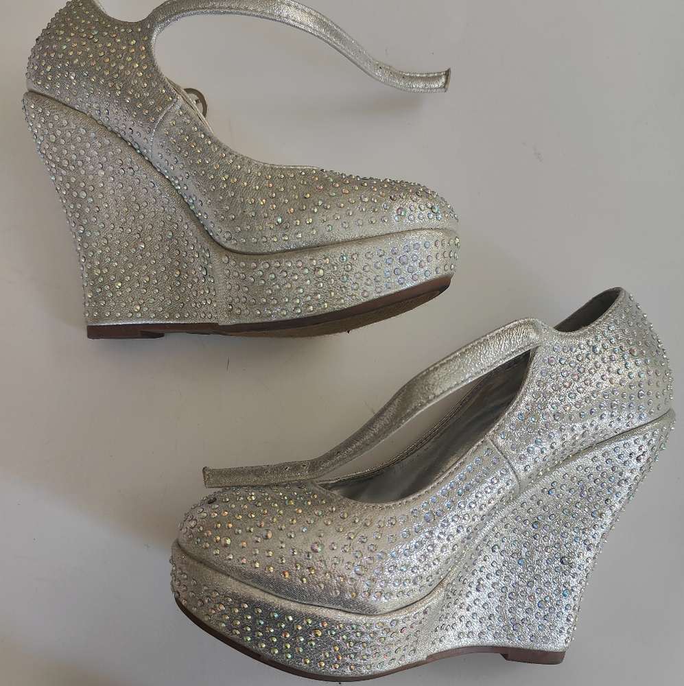 Sparkling Silver Wedge Heels